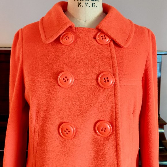 EUC Orange Double-breasted A-line Swing Coat Jacket Small Petit Veste - Picture 5 of 7